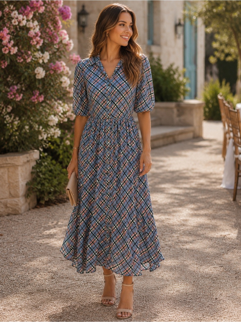 Gal Meets Glam Colette Plaid Button Down Maxi Dress Size 00 Wedding Guest